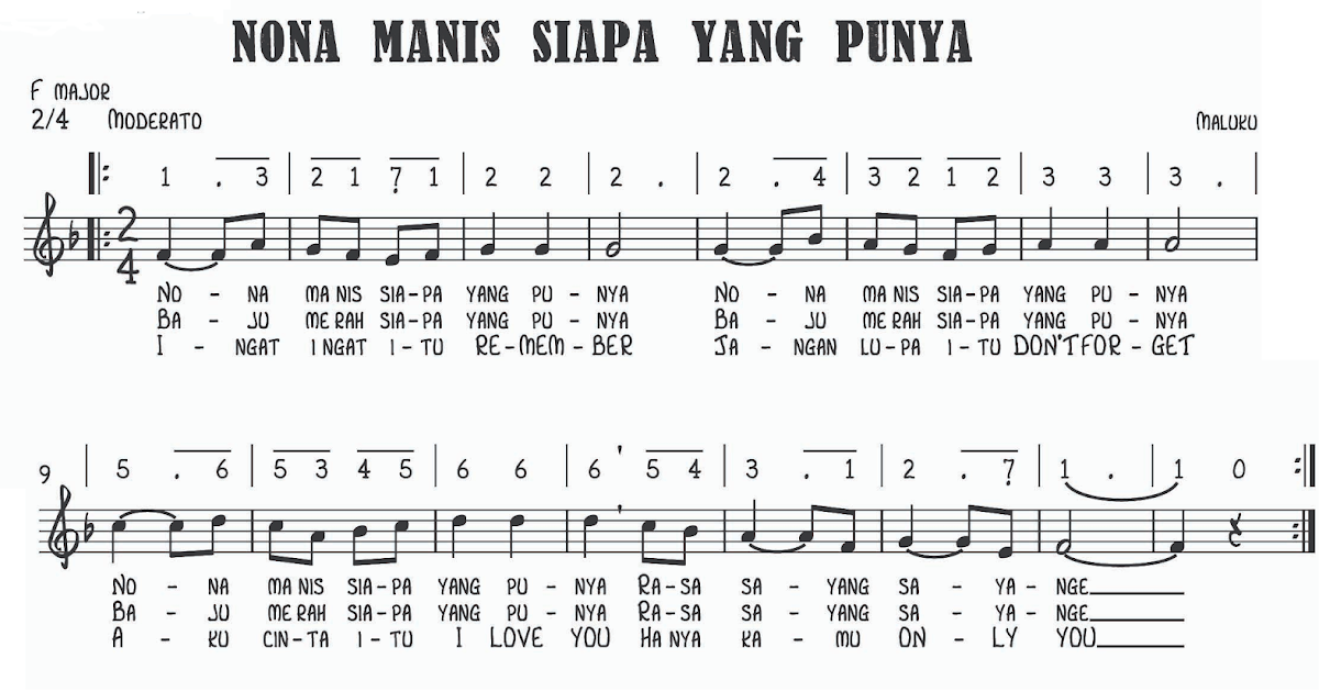 Nona Manis Siapa Yang Punya Lirik Lagu Daerah Maluku Notasi Angka